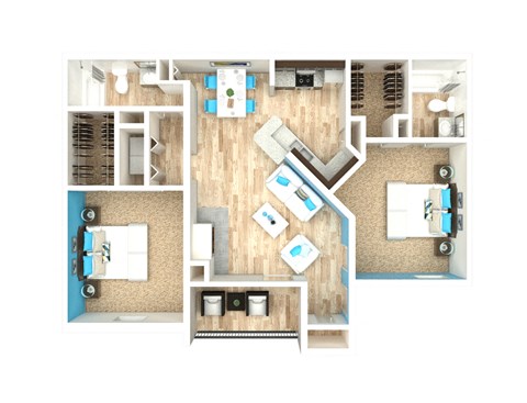 Floor plan for 2 beds, 2 baths, 1006 sqft